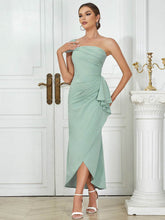 Load image into Gallery viewer, Green one-shoulder sleeveless elegant polyester dress for women
