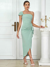 Load image into Gallery viewer, Green one-shoulder sleeveless elegant polyester dress for women