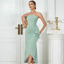 Load image into Gallery viewer, Green one-shoulder sleeveless elegant polyester dress for women