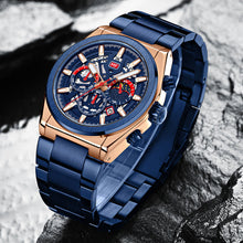 Load image into Gallery viewer, Men’s waterproof luxury chronograph sports watch with luminous hands and stainless steel buckle