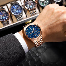 Load image into Gallery viewer, Multifunctional sports men's waterproof quartz watch with stainless steel strap and sapphire crystal glass