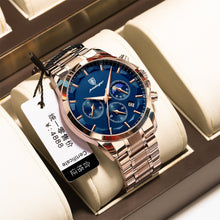 Load image into Gallery viewer, Sports men's waterproof multifunctional quartz watch with stainless steel strap and sapphire crystal glass