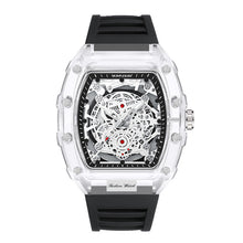 Load image into Gallery viewer, Wholesale fashionable transparent men's waterproof watches in multiple colors with quartz movement and white, black, red, yellow, blue, and green straps