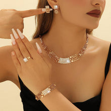Load image into Gallery viewer, Women's affordable luxury gold alloy jewelry set with earrings, necklace, ring, and bracelet in casual style