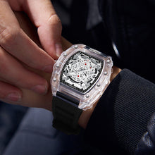 Load image into Gallery viewer, Set of wholesale fashionable transparent men's waterproof quartz watches in various colors with matching straps and white dials