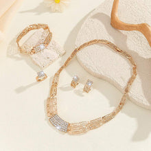 Load image into Gallery viewer, Women's affordable luxury gold alloy jewelry set with necklace, earrings, ring, and bracelet in casual style